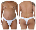 White lace thong with intricate floral pattern from candy man 99315x peek a boo lace thongs collection in white