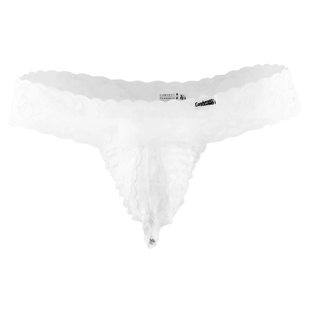 White candyMan 99315X lace thong with scalloped edges and delicate sheer fabric for a peek a boo look