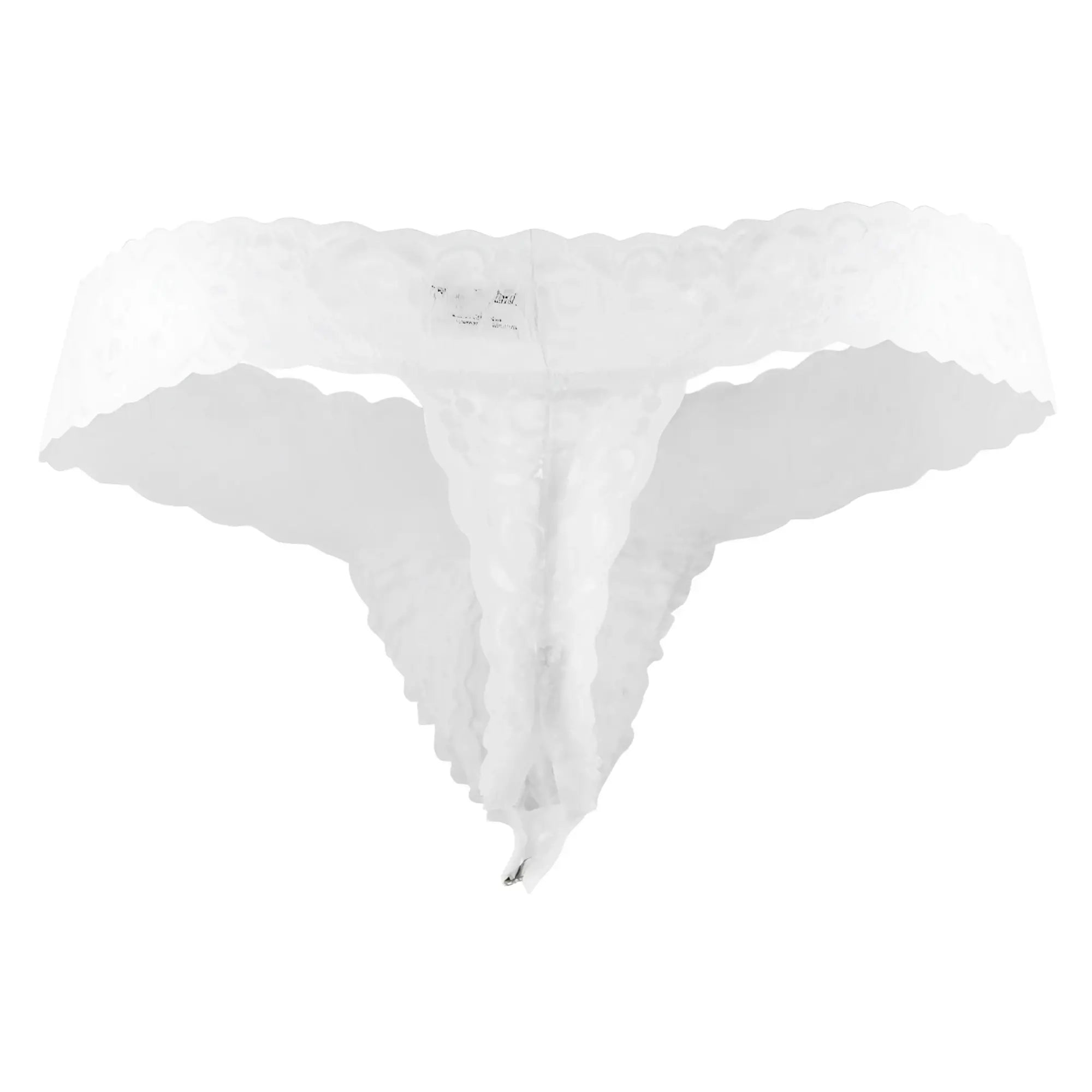 White candyMan 99315X lace thong with scalloped edges and delicate floral pattern showcasing peek a boo design