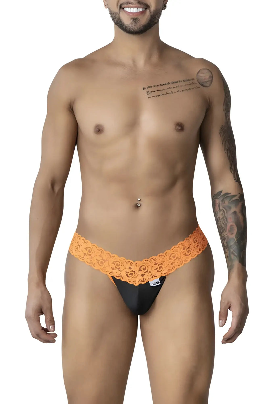 Orange lace-trimmed black briefs from candyman 99370 lace thongs collection combining comfort and style