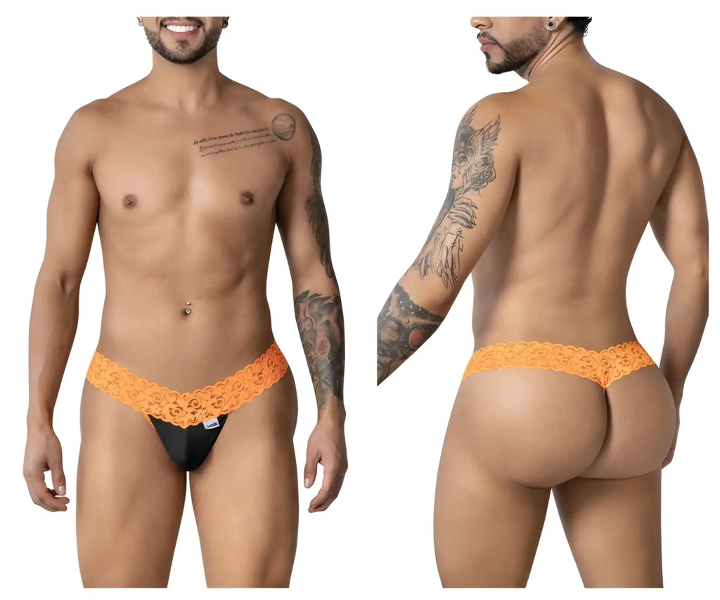 Orange lace-trimmed black thong candyMan 99370 featuring delicate lace accents for stylish intimate wear