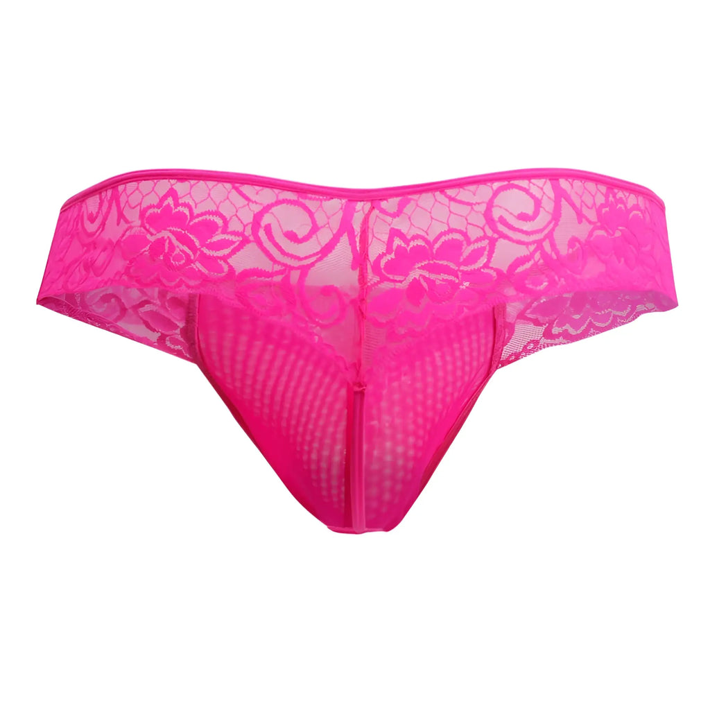CandyMan 99392 bright pink lace thong with floral and swirl patterns showing delicate feminine design
