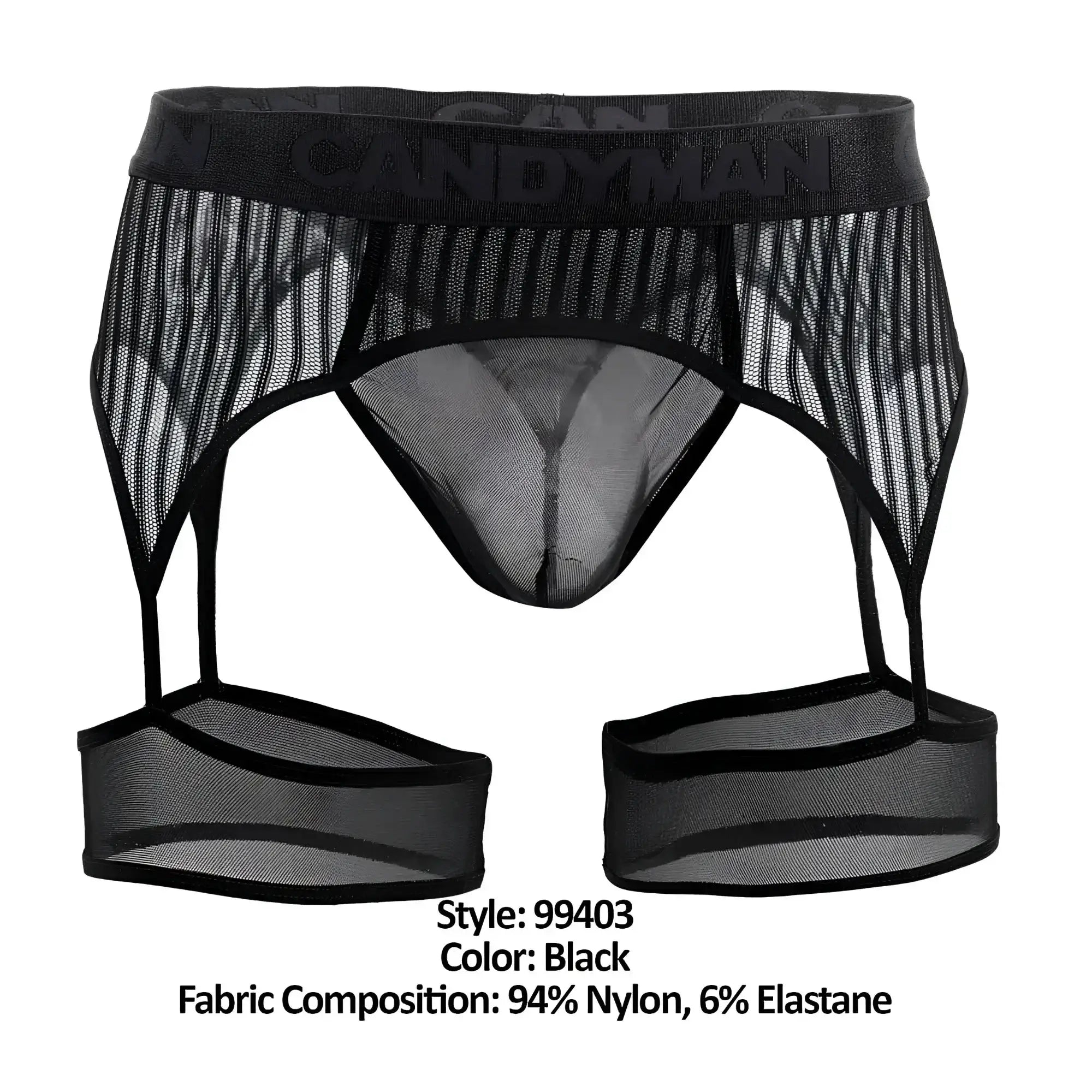 Black mesh CandyMan 99403 stripes garter belt with sheer striped design and reinforced elastic waistband