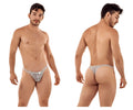 Silver lace thong candyMan 99420 double lace thong in gray with intricate pattern and small metallic logo on front
