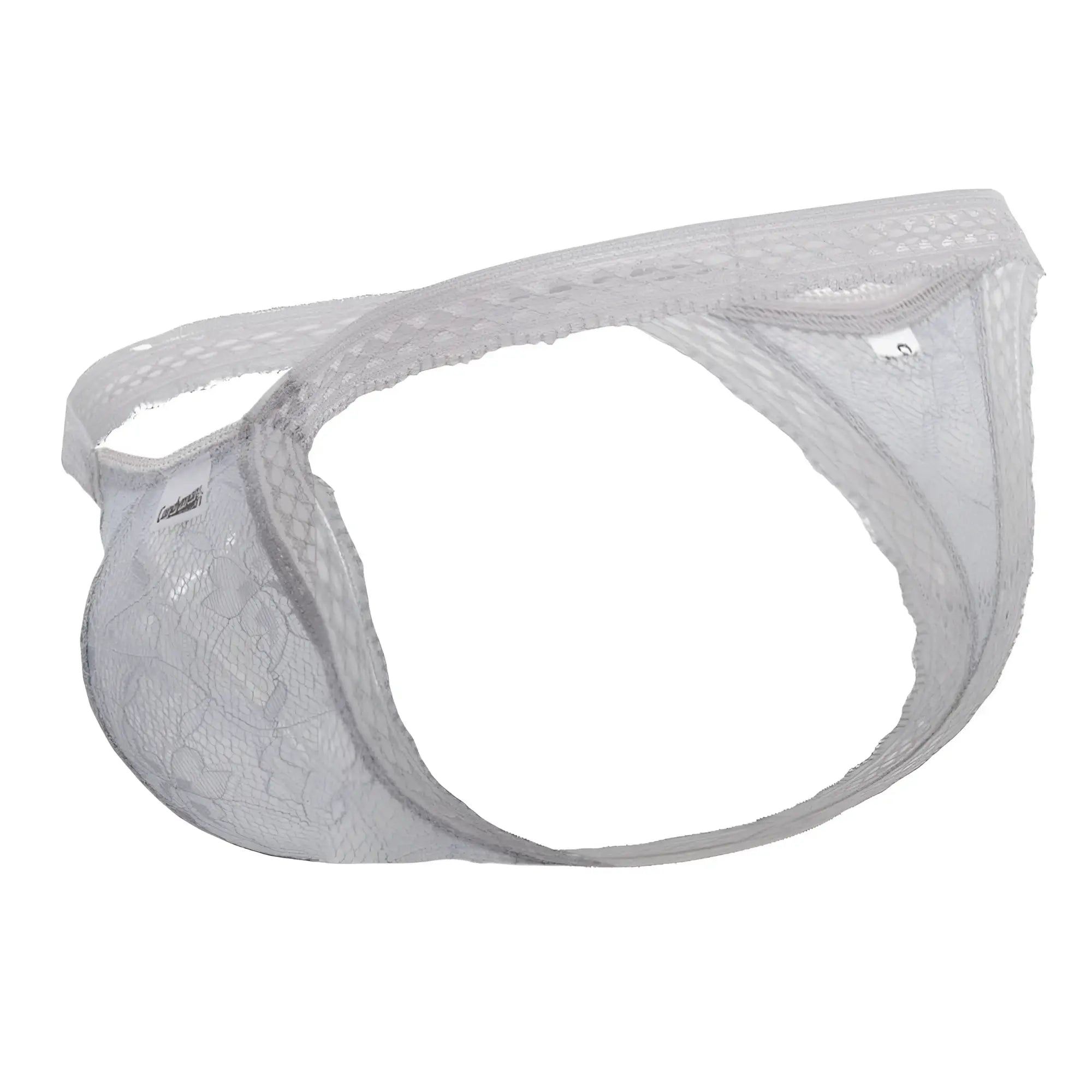 White lace thong candy man 99420 with delicate intricate pattern sheer fabric in gray color front view