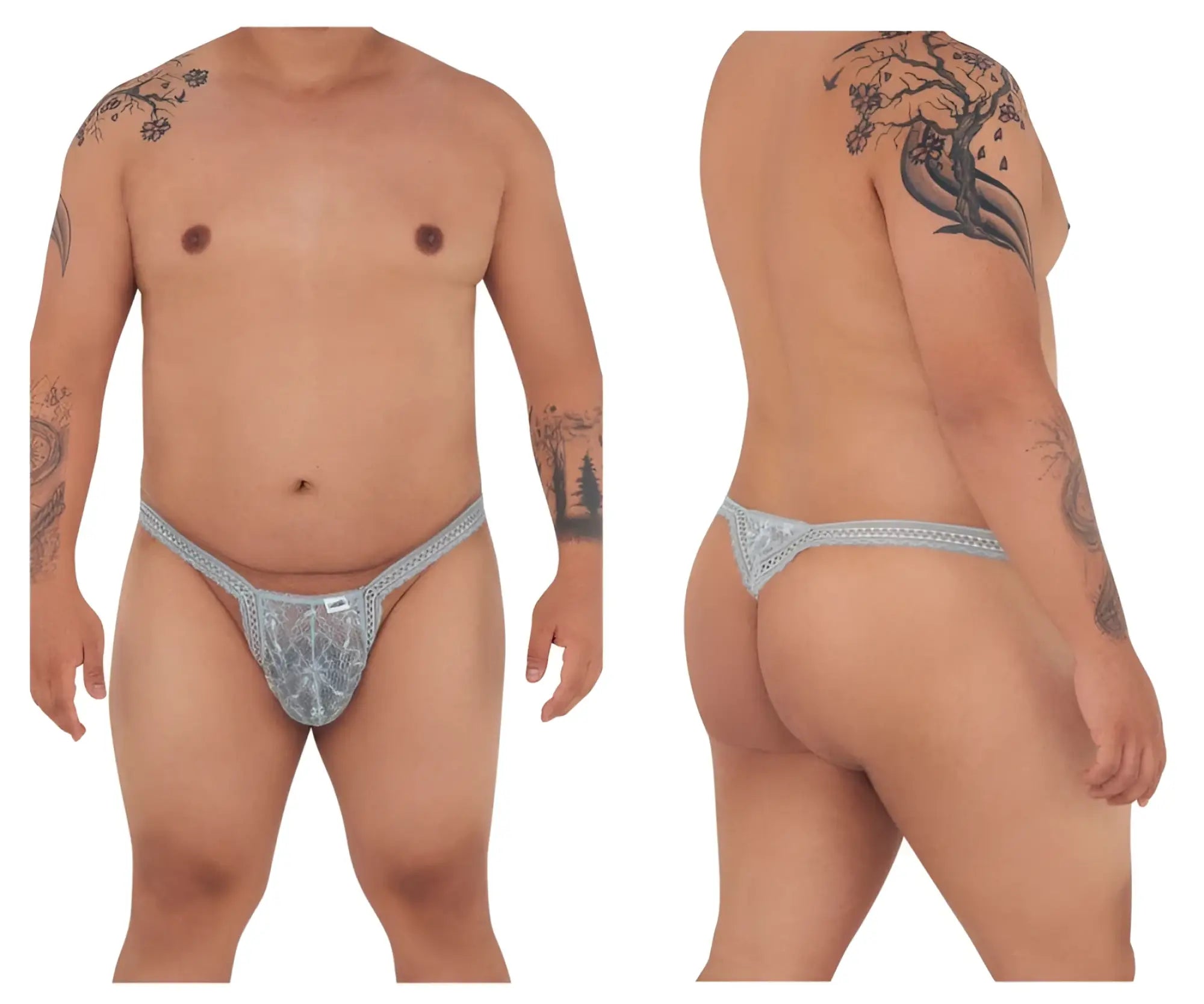 Light blue lace thong with intricate floral embroidery from candyman 99420x double lace thongs color gray collection
