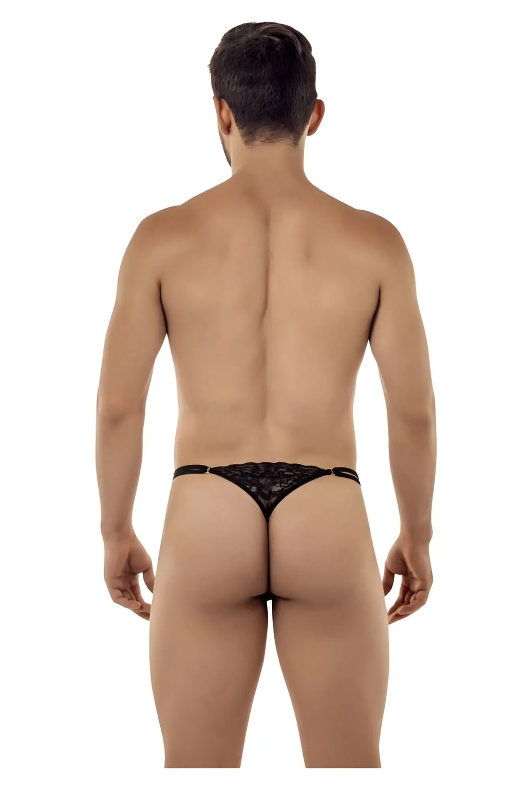 Black lace thong candyMan 99421 featuring a delicate intricate pattern in a g-string style