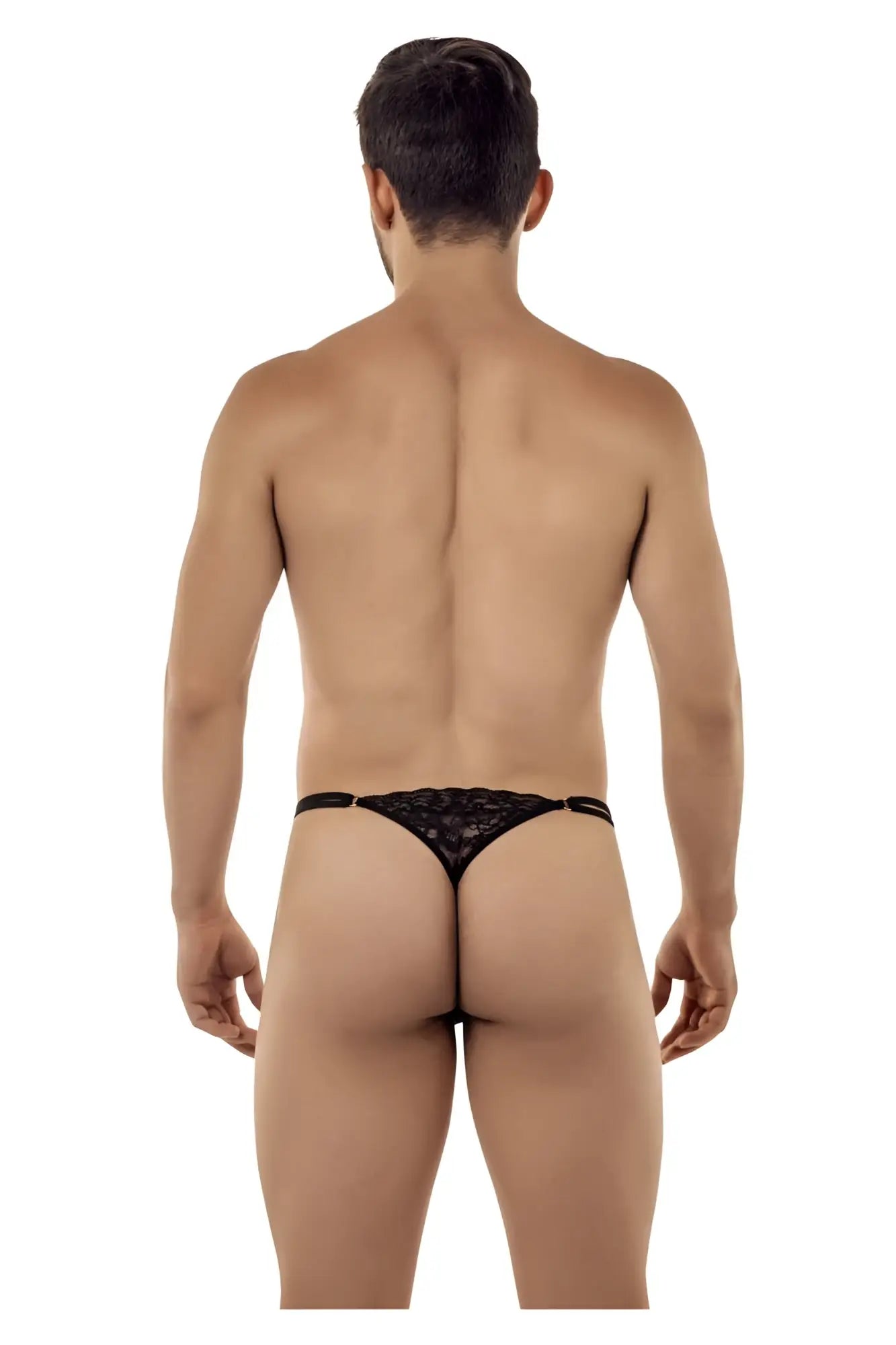 Black lace thong candyMan 99421 featuring a delicate intricate pattern in a g-string style