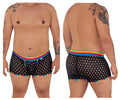 CandyMan 99511X polka mesh trunks in black with rainbow trim featuring a breathable polka dot mesh fabric