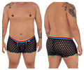 CandyMan 99511X polka mesh trunks in black with rainbow trim featuring a breathable polka dot mesh fabric