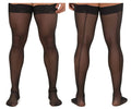 Black CandyMan 99533 mesh thigh highs with sheer lace trim and central seam detailing for a stylish look