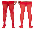 CandyMan 99533 red mesh thigh highs with sheer fabric and solid elastic band for comfortable wear