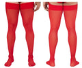 CandyMan 99533 red mesh thigh highs with sheer fabric and solid elastic band for comfortable wear