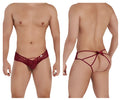 Red lace burgundy bow jockstrap showing the back side with a decorative bow by candyman 99535