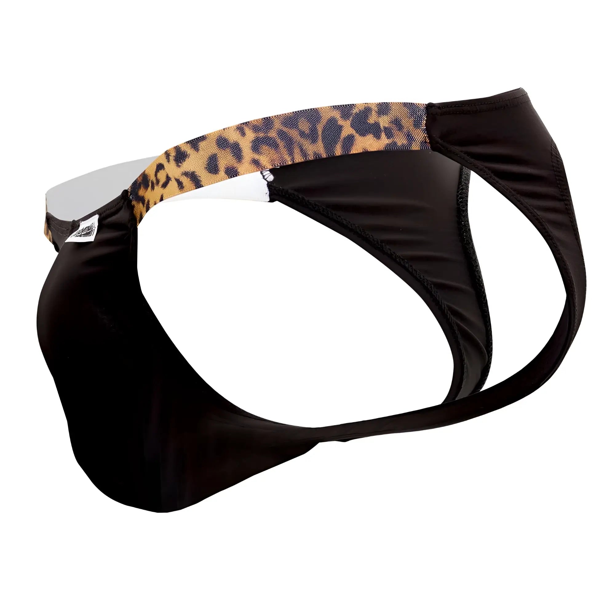 Black candyman 99536x bikini jockstrap briefs with leopard print waistband designed for athletic use