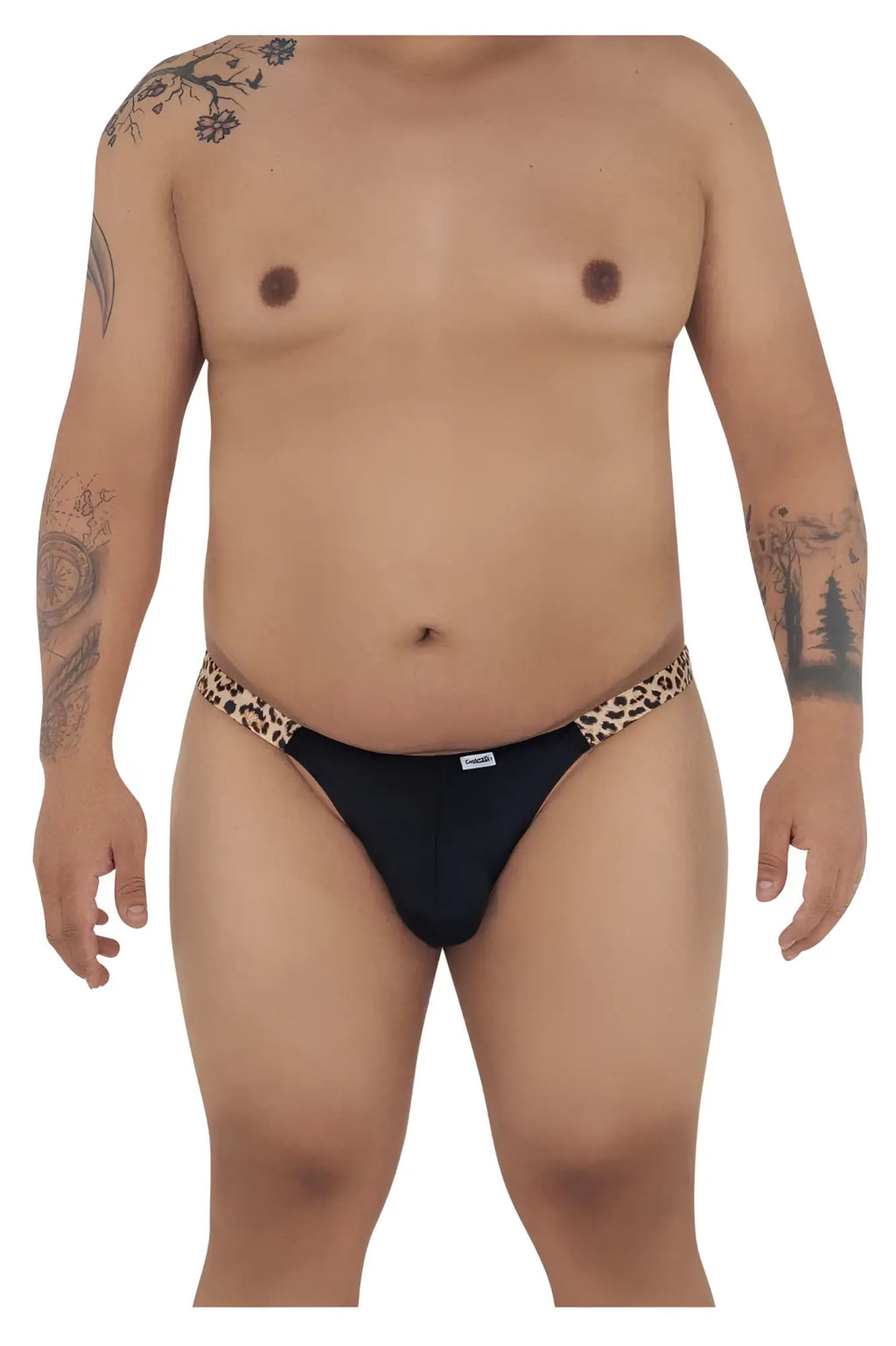 Black candyman 99536x bikini jockstrap briefs with leopard print waistband for stylish confident wear