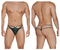 Dark green lace thong with multiple straps and central metallic clasp from candyman 99547 double thongs collection