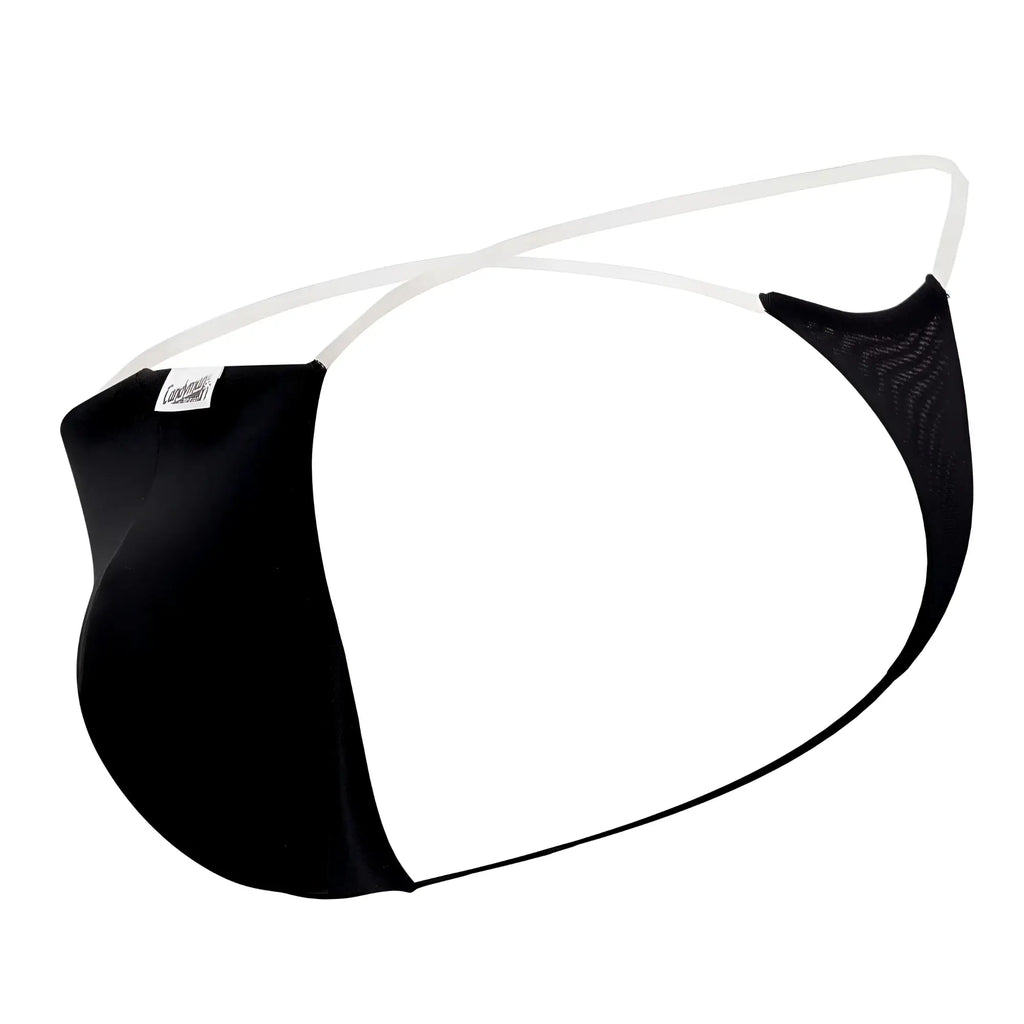 Black mesh and satin men’s thong with white elastic straps candyMan 99548 invisible micro thong