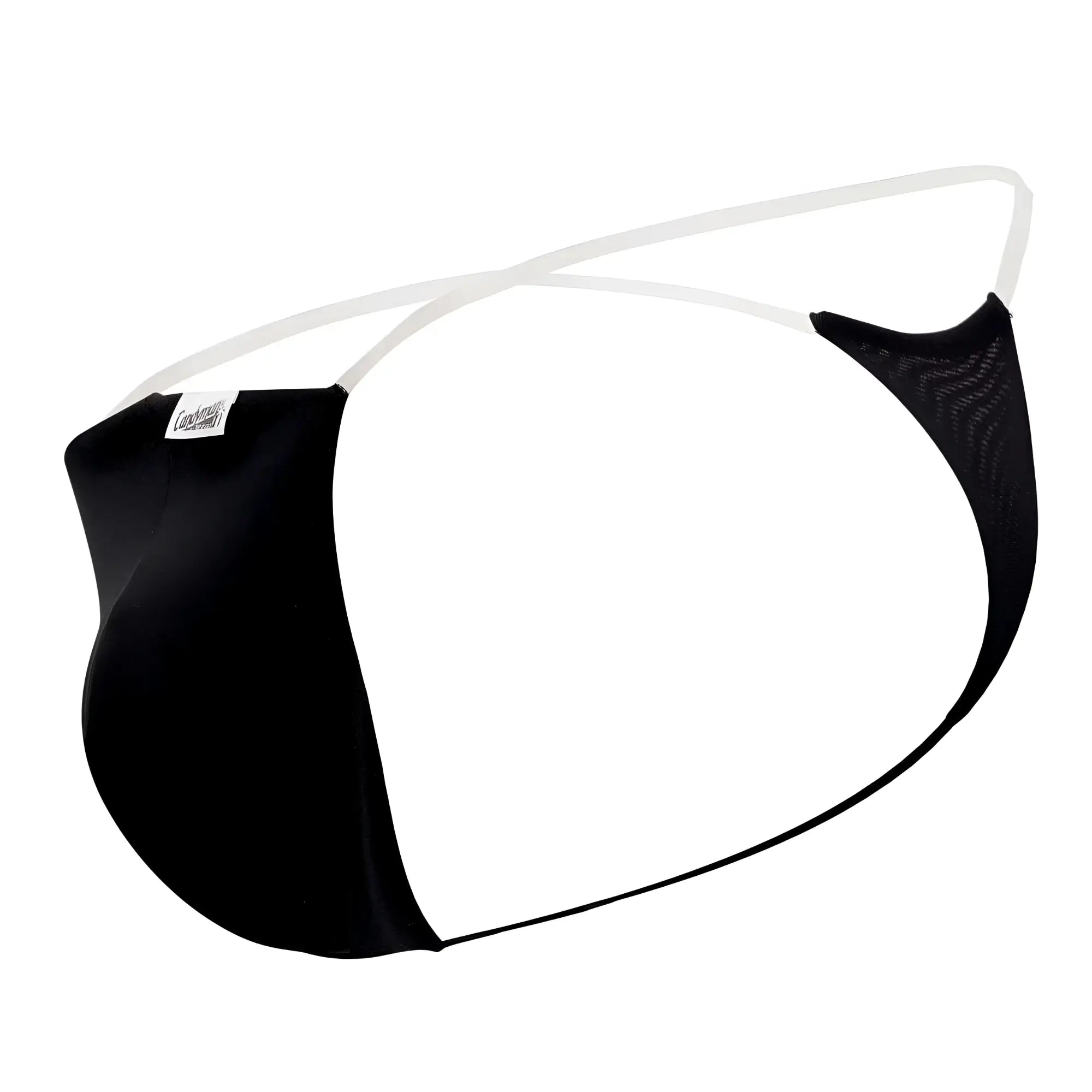 Black mesh and satin men’s thong with white elastic straps candyMan 99548 invisible micro thong