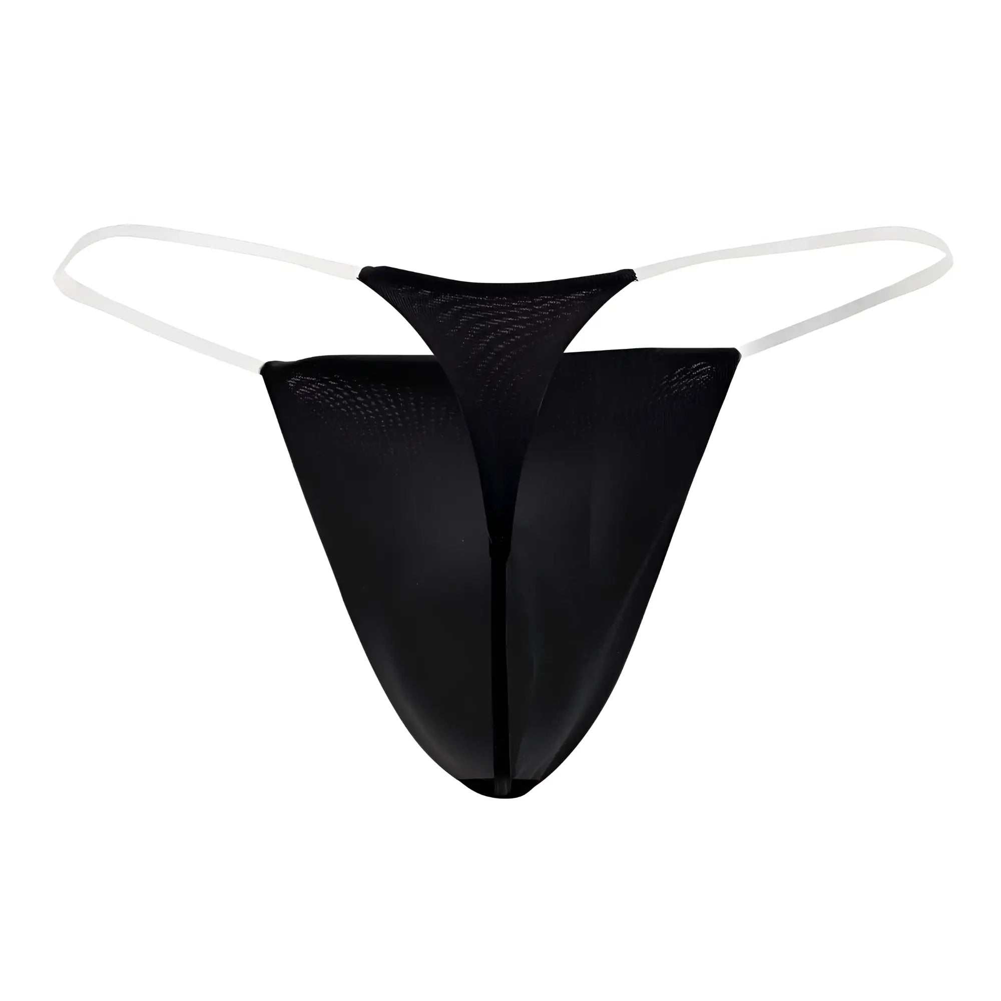 Black mesh thong with white elastic straps candy man 99548 invisible micro thong color black front view