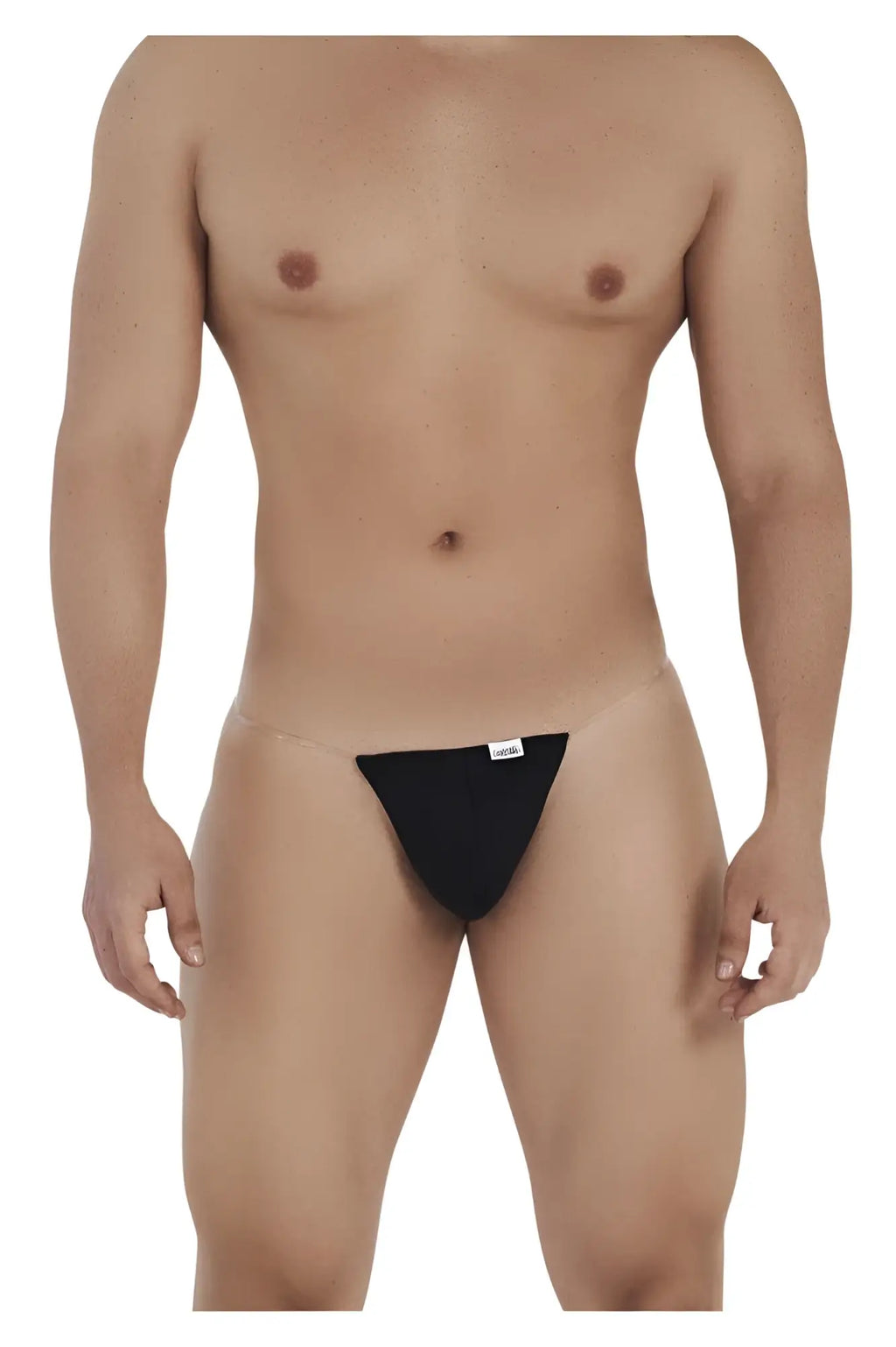 Black candyMan 99548 invisible micro thong made of sheer mesh briefs with small white label on the front