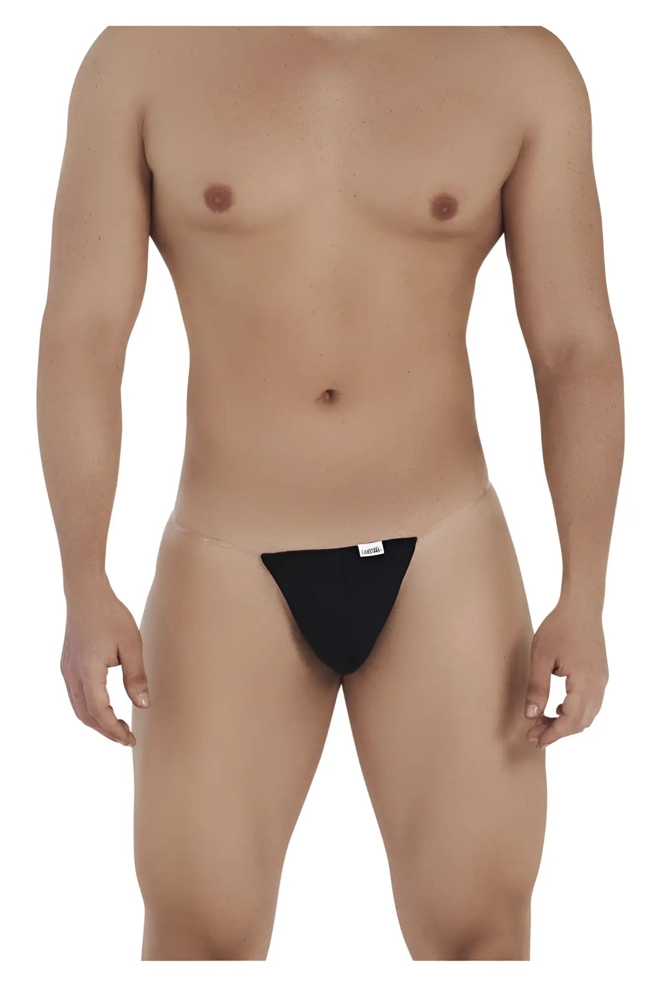 Black candyMan 99548 invisible micro thong made of sheer mesh briefs with small white label on the front