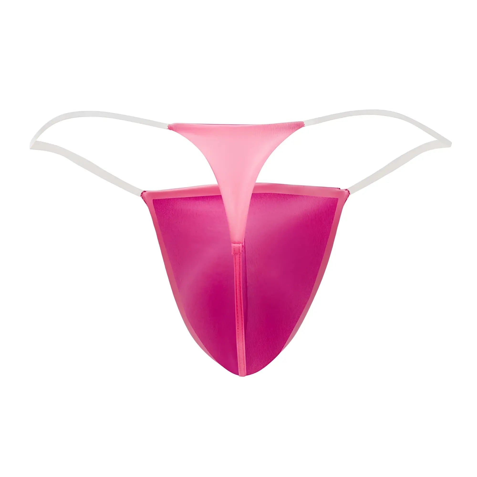 Pink thong with white elastic straps and central zipper from candyman 99548 invisible micro thongs in hot pink