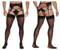 Black lace garter belt with sheer stockings from candyman 99550 lace garter-jockstrap outfit in black shown from the back