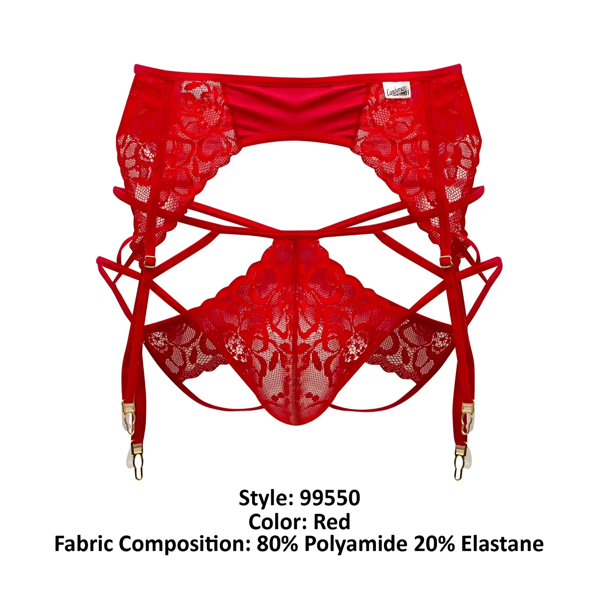 Red lace garter belt with floral pattern and adjustable straps from candyman 99550 lace garter-jockstrap outfit