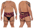 Pink and black floral lace garter belt with matching thong from candyman 99576X lace garter thongs black print