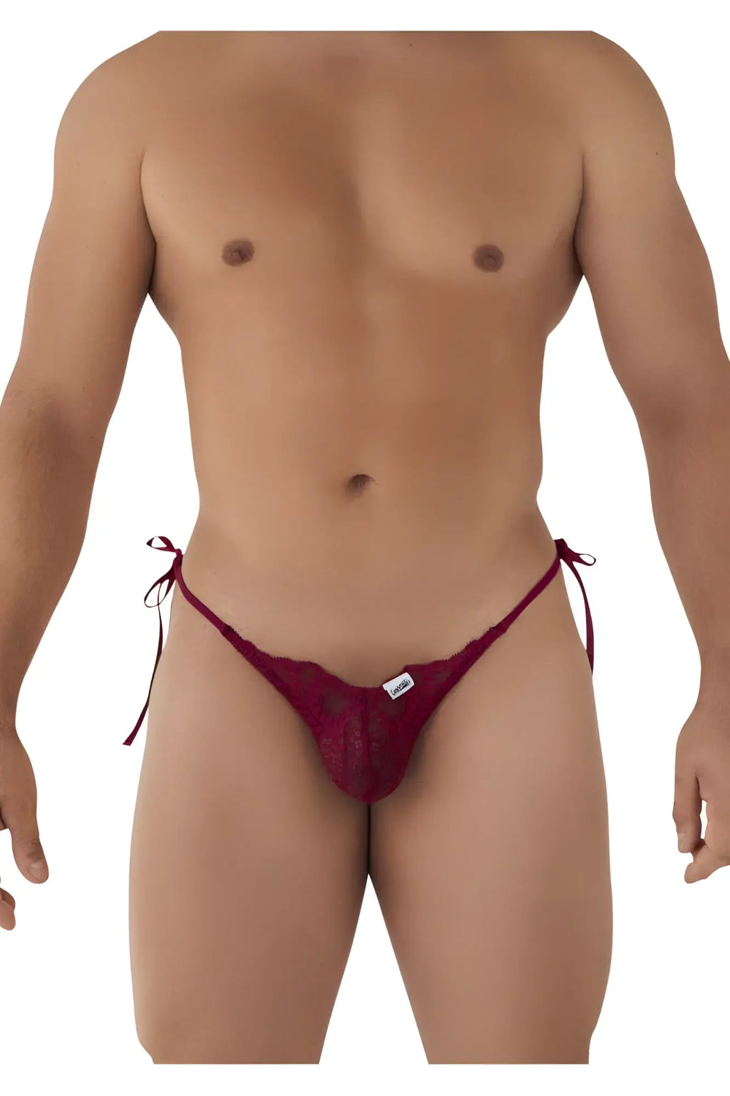 Deep red burgundy lace thong with tied side strings from candyman 99579 lace heart bikini collection