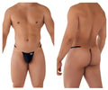 Black thong g-string with gold chain detail by candyman shown from the back in color black model 99586