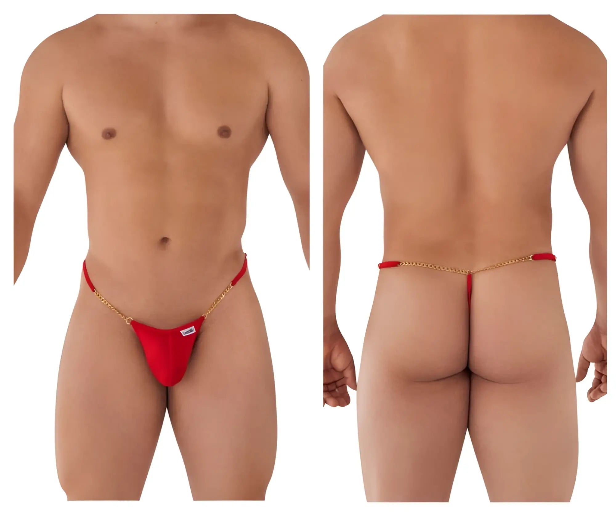 Red thong g-string with gold chain detailing from candyman 99586 for stylish intimate wear back side view