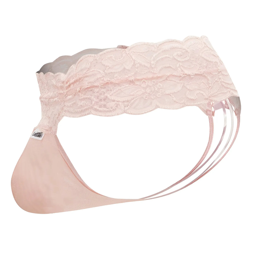 A delicate pink lace headband with scalloped edge and thin translucent straps from candyman 99595 lace thongs rose