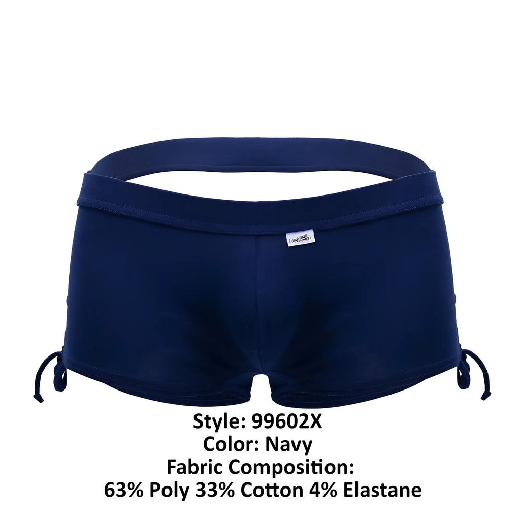 Navy blue CandyMan 99602X lounge pajama shorts with side drawstrings and a branded tag for men’s comfort