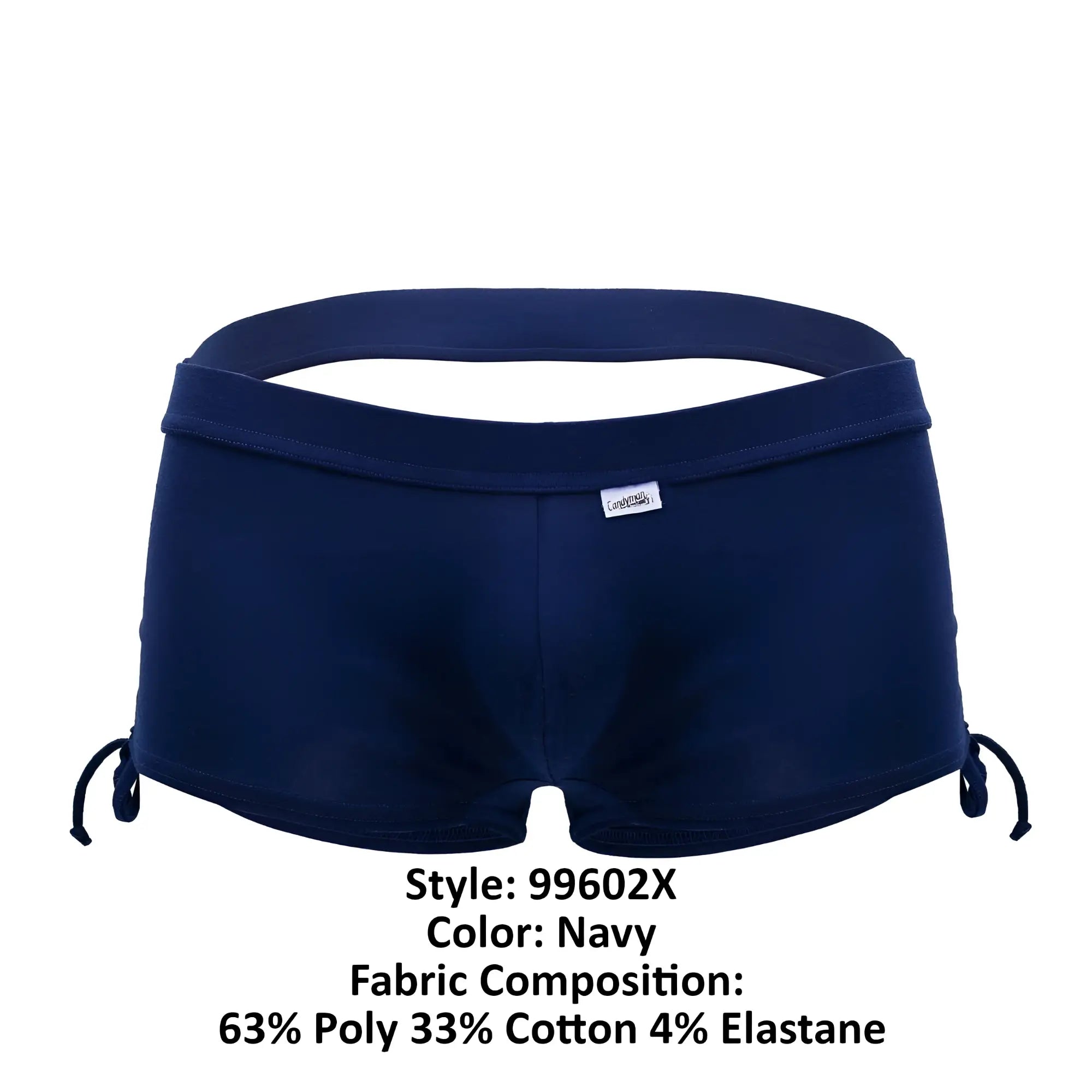 Navy blue CandyMan 99602X lounge pajama shorts with side drawstrings and a branded tag for men’s comfort