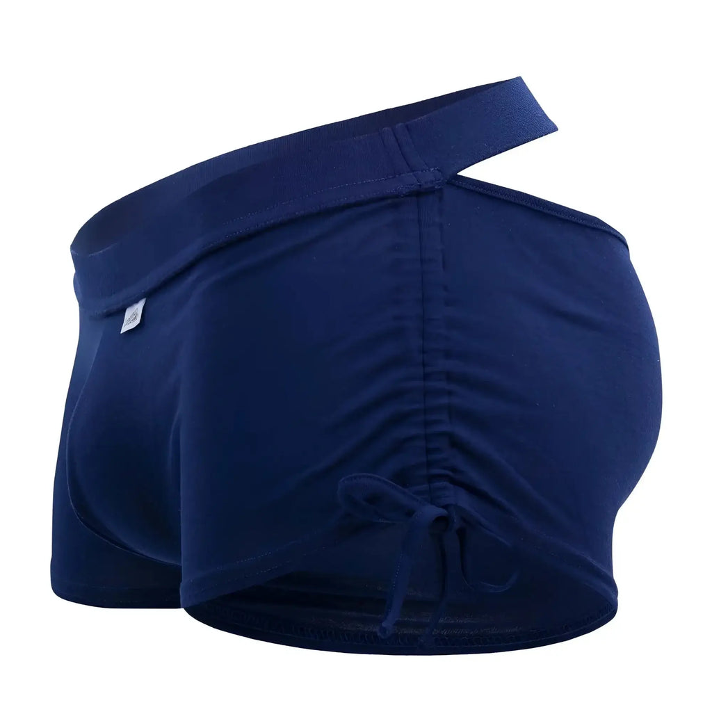 Navy blue cotton candyMan 99602X lounge pajama shorts showing back with elastic waistband and drawstring closure