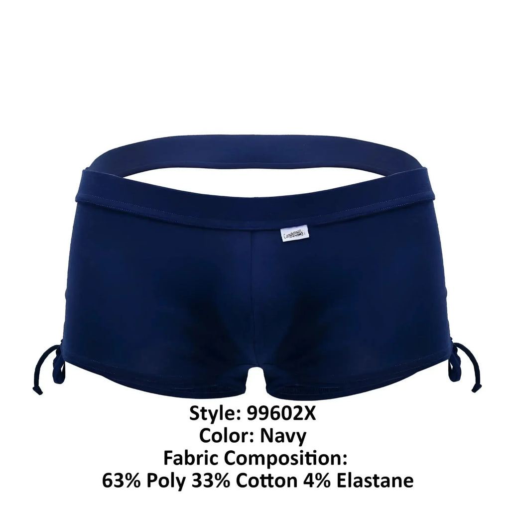 Navy blue CandyMan 99602X men’s lounge pajama shorts with side drawstrings and branded tag for comfortable wear