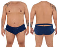 Navy blue CandyMan 99602X lounge pajama shorts with side ties and a back cutout design shown from the back side