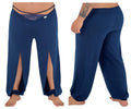 CandyMan 99603X navy wide-leg lounge pajama pants with lace trim at waistband and side slits