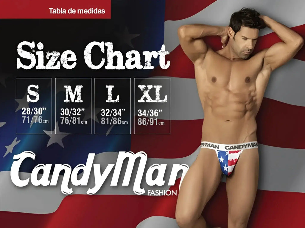 Candyman 99616x trouble maker lace trunks in white featuring american flag patterned men’s briefs front view