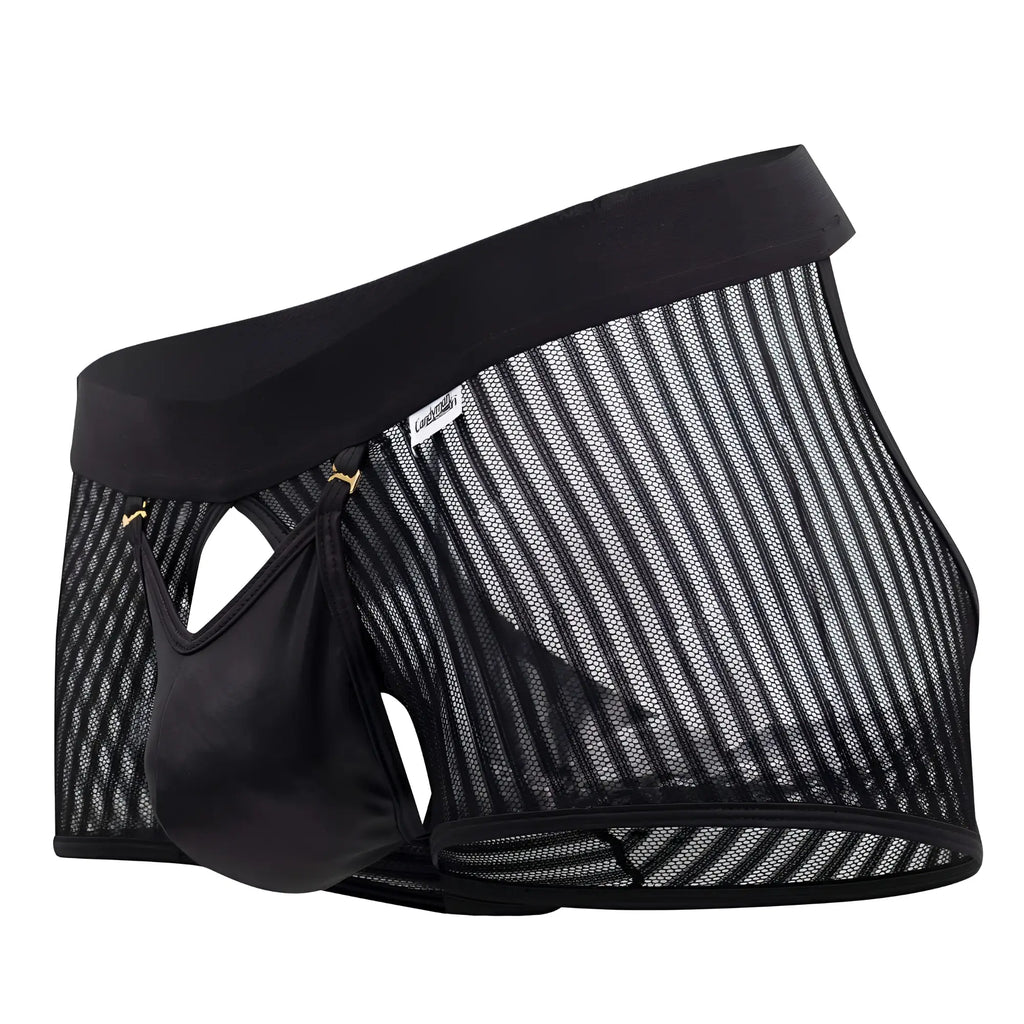 Candyman 99636 mesh trunks in black feature black mesh briefs with a solid elastic waistband and satin-like pouch