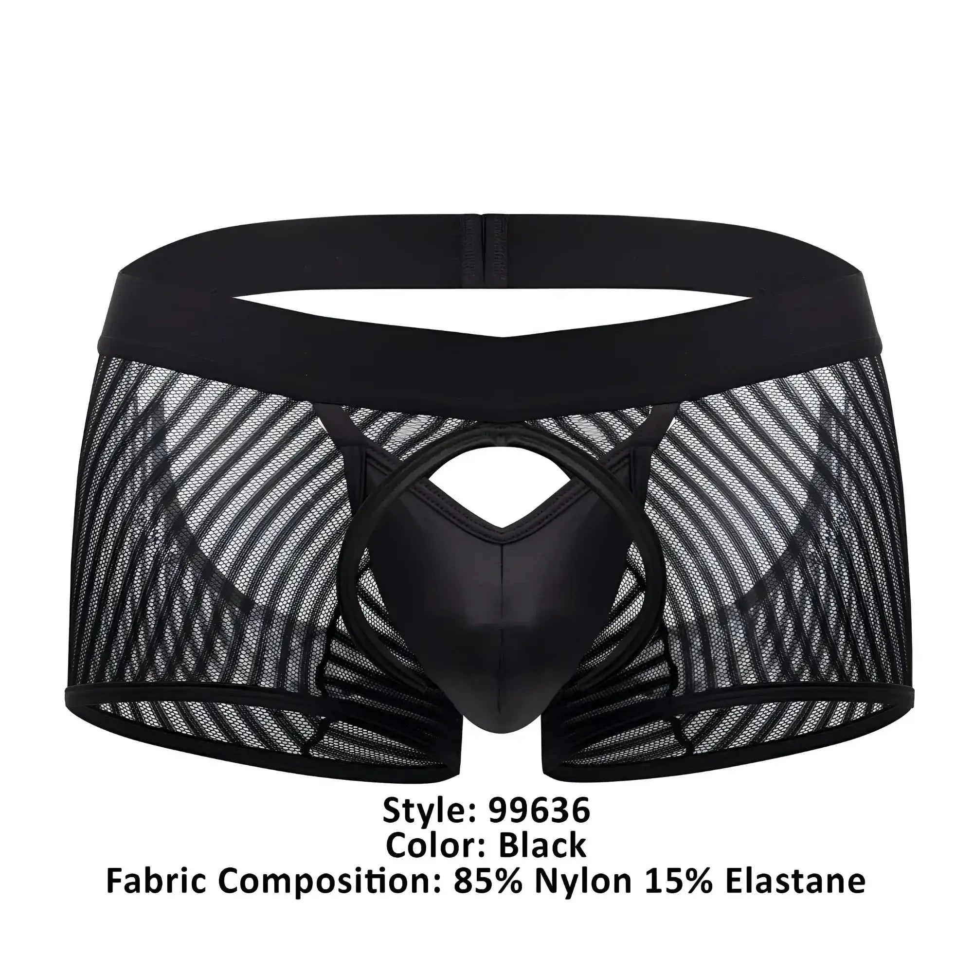 Black mesh briefs candyMan 99636 with solid black glossy center panel and elastic waistband for comfortable wear