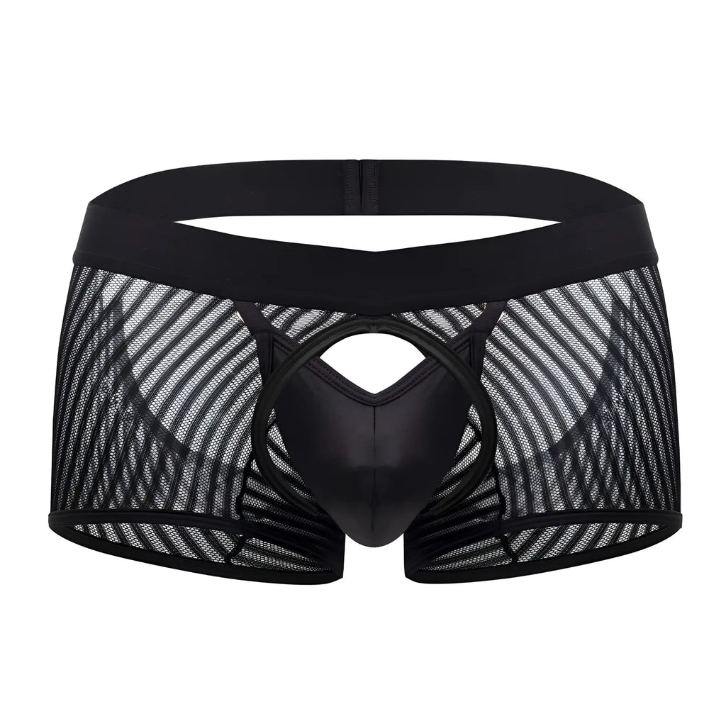 CandyMan 99636 mesh trunks in black feature a glossy center panel with black mesh and an elastic waistband