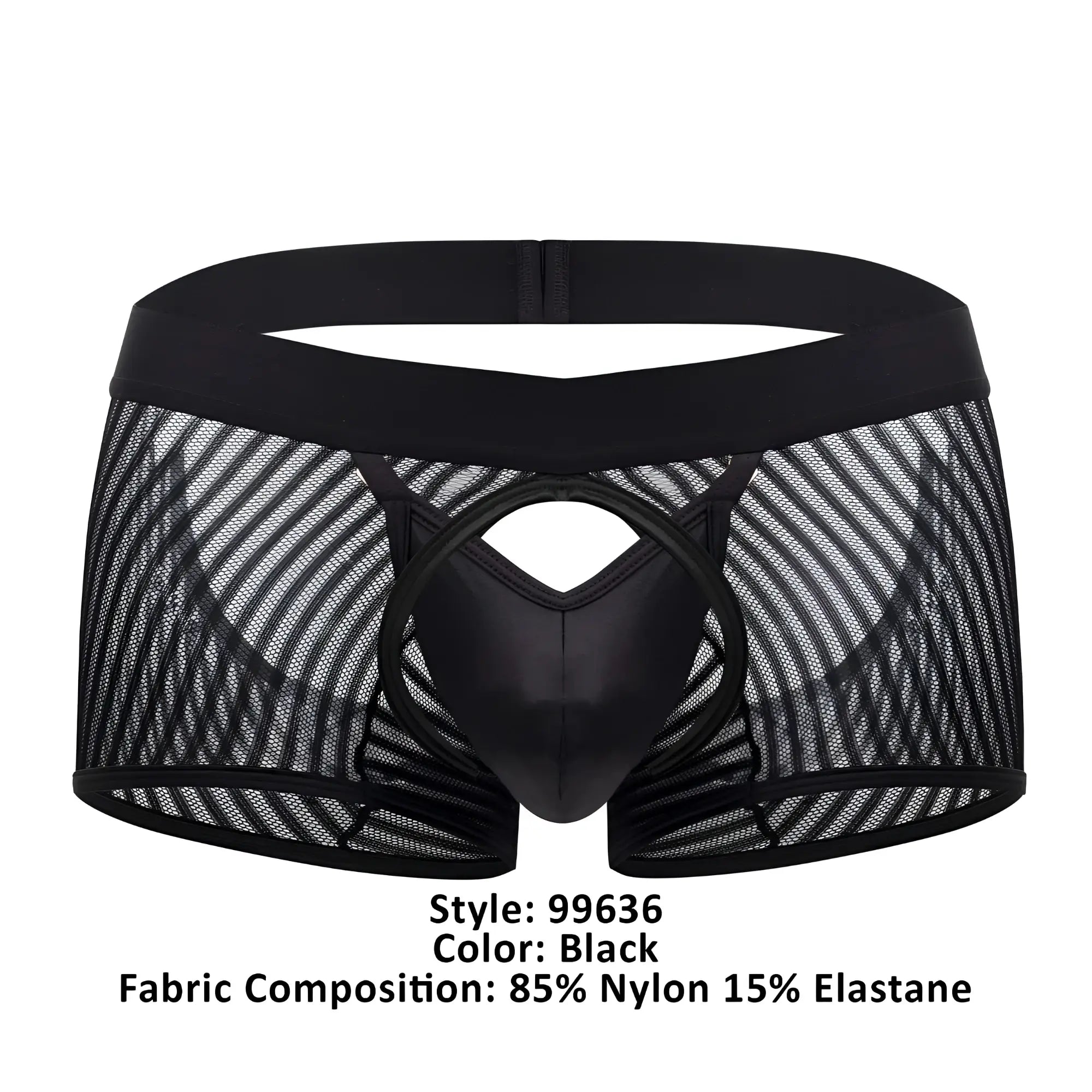 Black mesh briefs candyMan 99636 with solid black glossy center panel and elastic waistband for comfortable wear