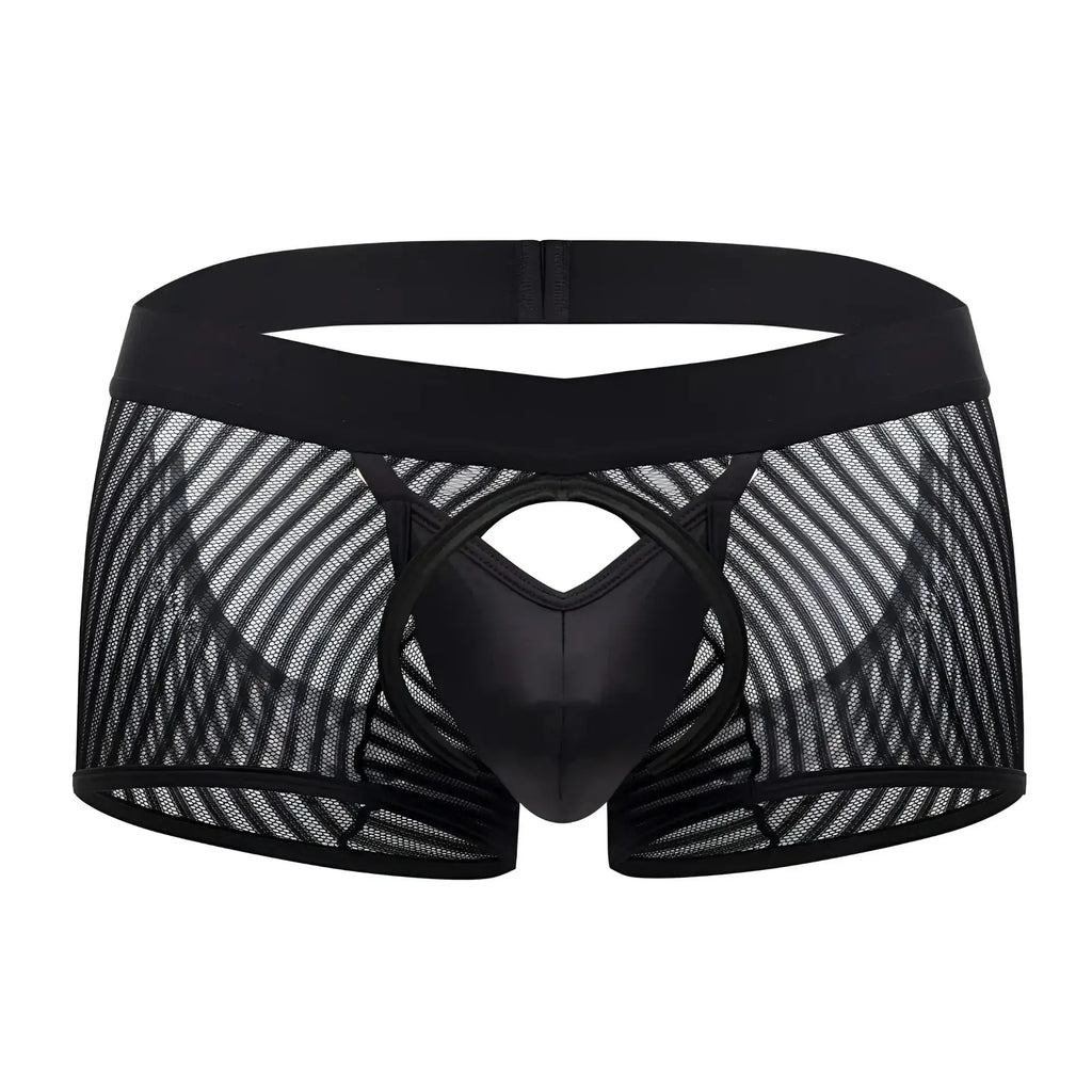 CandyMan 99636 mesh trunks in black feature a glossy center panel with black mesh and an elastic waistband