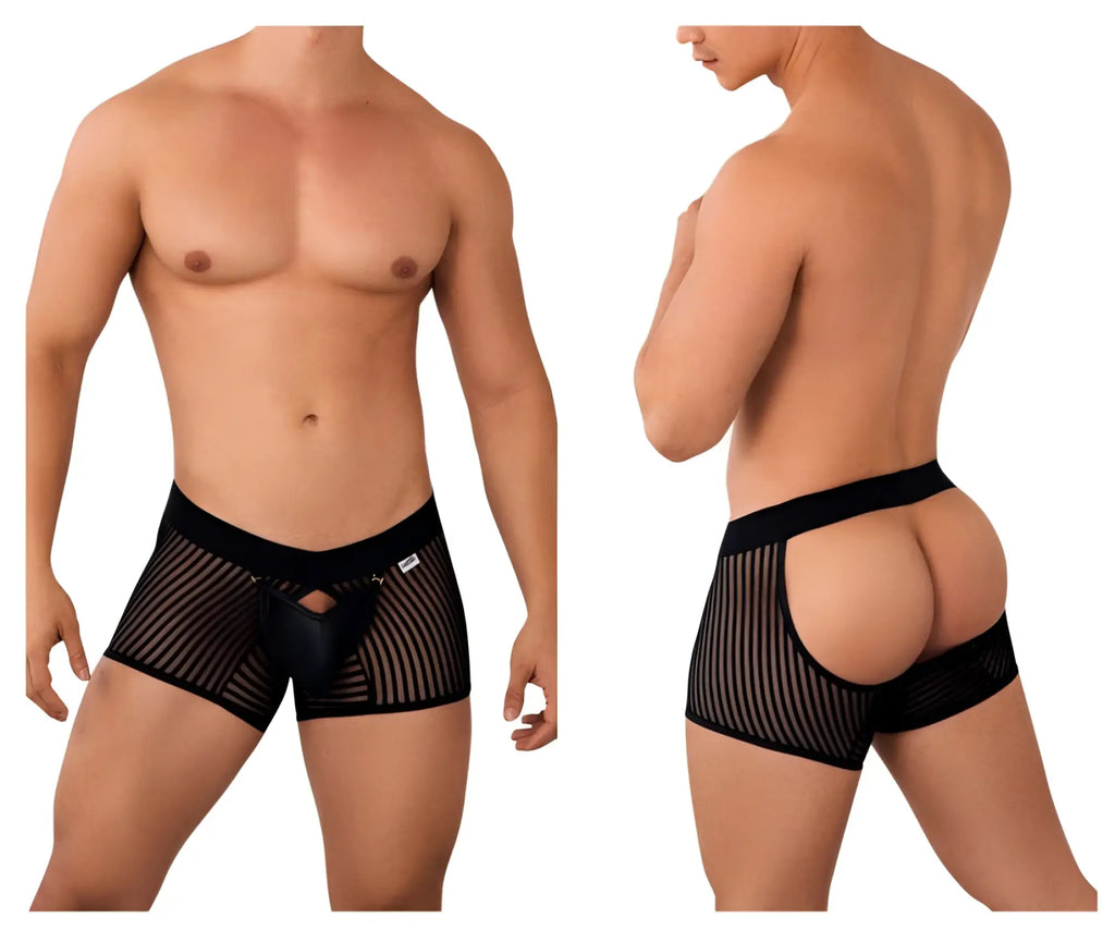 CandyMan 99636 mesh trunks in black feature a solid waistband and breathable mesh material with a central pouch