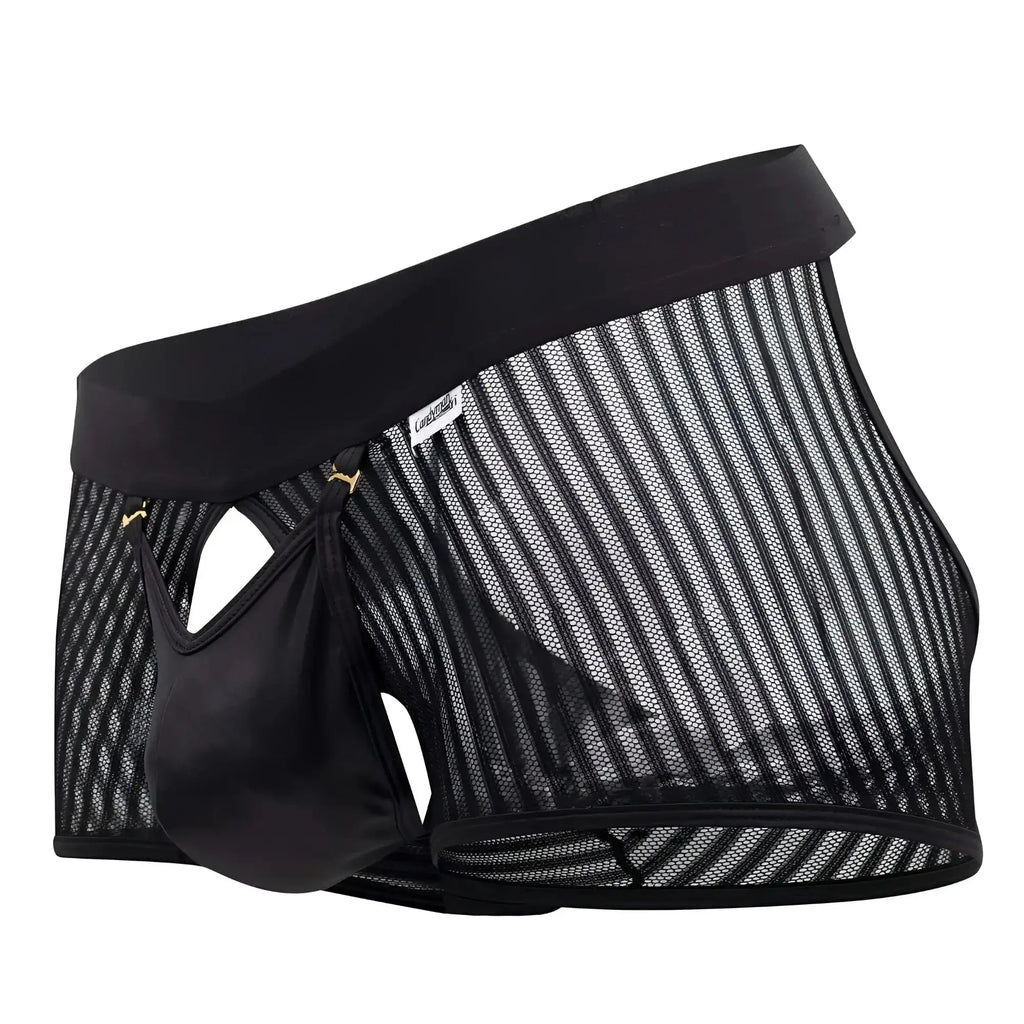 Candyman 99636 mesh trunks in black feature black mesh briefs with a solid elastic waistband and satin-like pouch