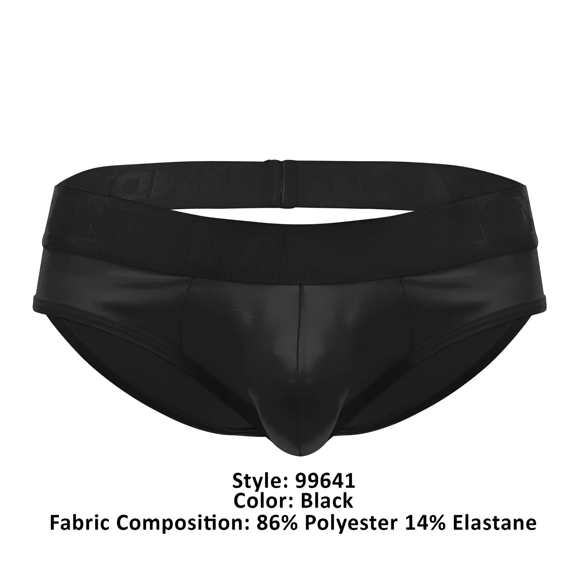 Black glossy finish CandyMan 99641 shorty briefs made of 86% polyester and 14% elastane for men