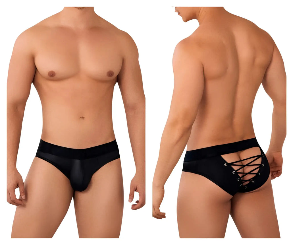 Black candyMan 99641 shorty briefs with smooth form-fitting lace-up design for comfortable wear